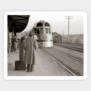 Streamlined Train at Station, 1940. Vintage Photo Sticker